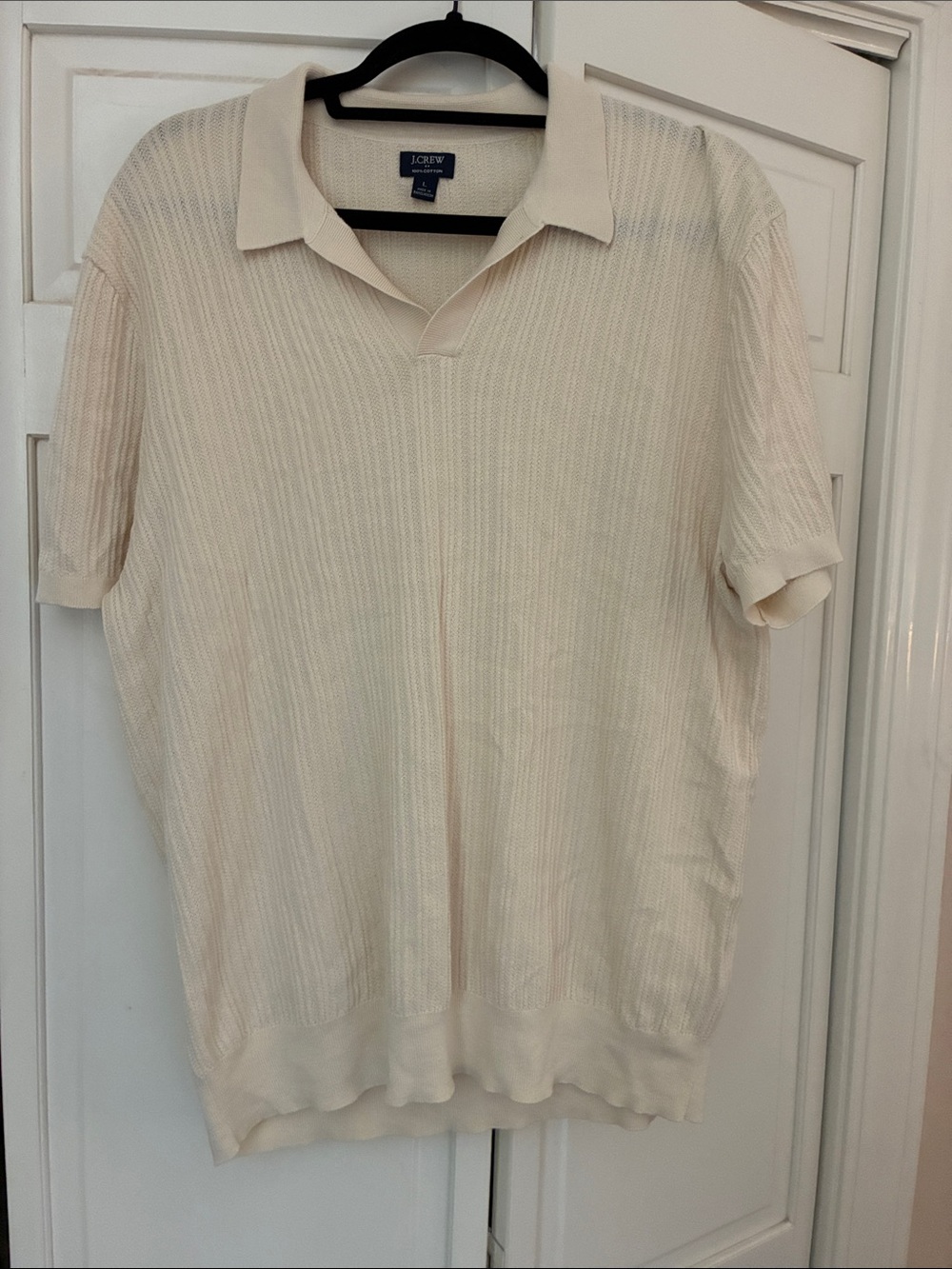 J. Crew Men's Cream Short-Sleeve Knit Polo Shirt